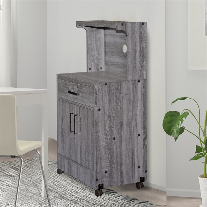 Better Home Products Shelby Kitchen Wooden Microwave Cart in Gray