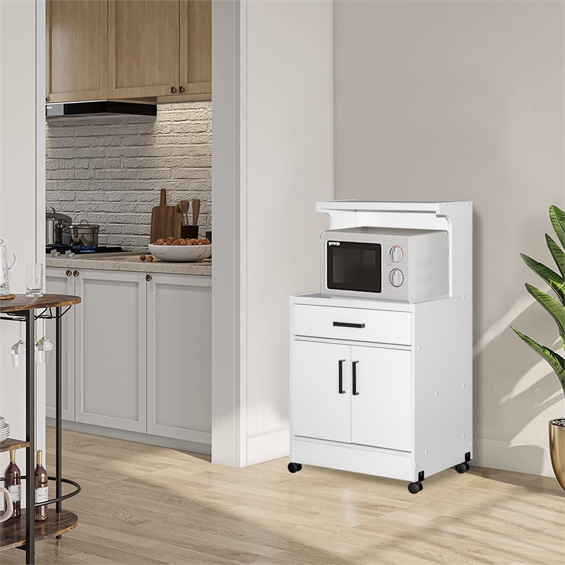Better Home Products Shelby Kitchen Wooden Microwave Cart in White