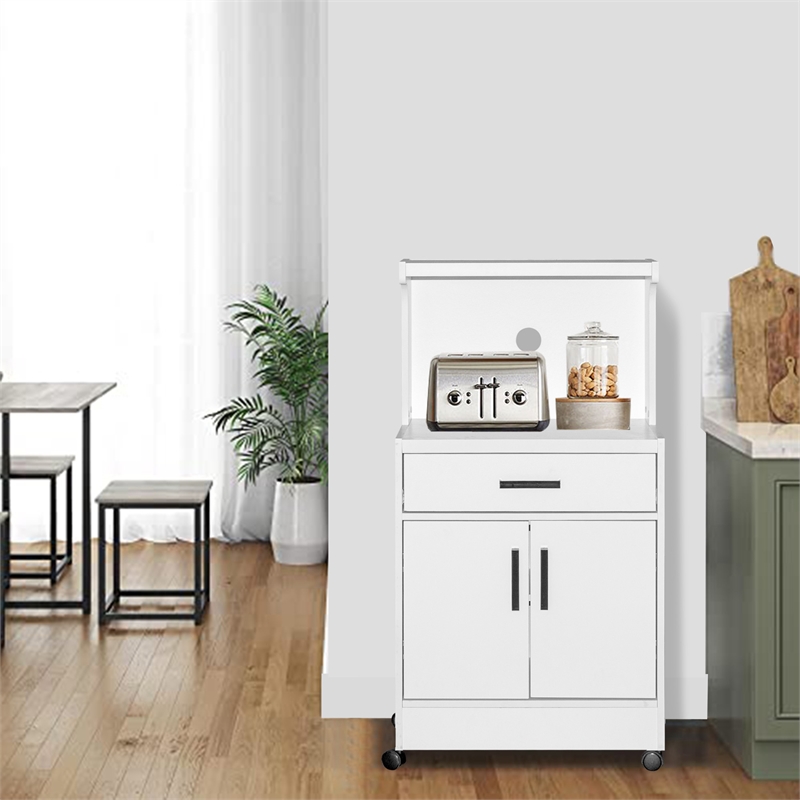 Better Home Products Shelby Kitchen Wooden Microwave Cart in White