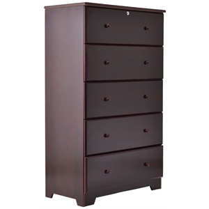 Better Home Products Isabela Solid Pine Wood 5 Drawer Chest Dresser in Mahogany