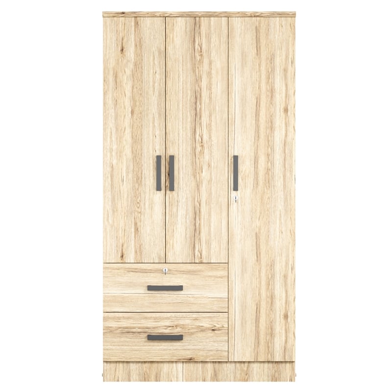 Better Home Products Symphony Wardrobe Armoire Closet with Two Drawers in Maple