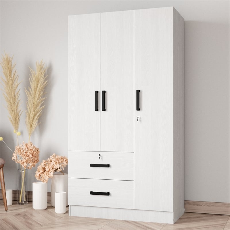 Better Home Products Symphony Wardrobe Armoire Closet with Two Drawers in White