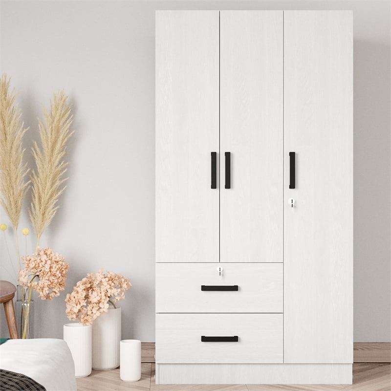 Better Home Products Symphony Wardrobe Armoire Closet with Two Drawers in White