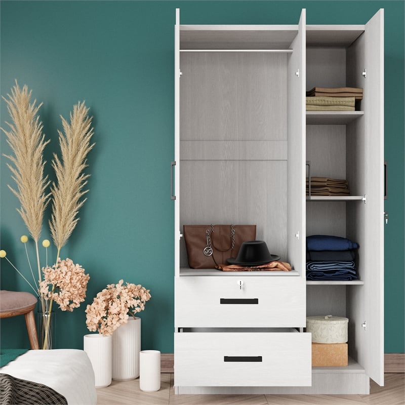 Better Home Products Symphony Wardrobe Armoire Closet with Two Drawers in White