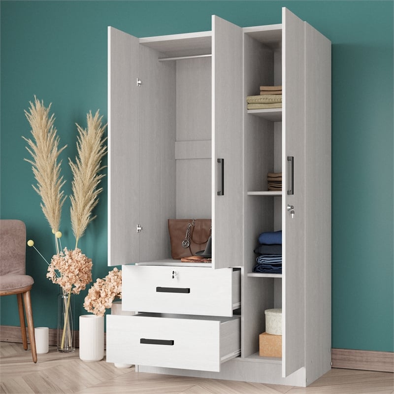 Better Home Products Symphony Wardrobe Armoire Closet with Two Drawers in White