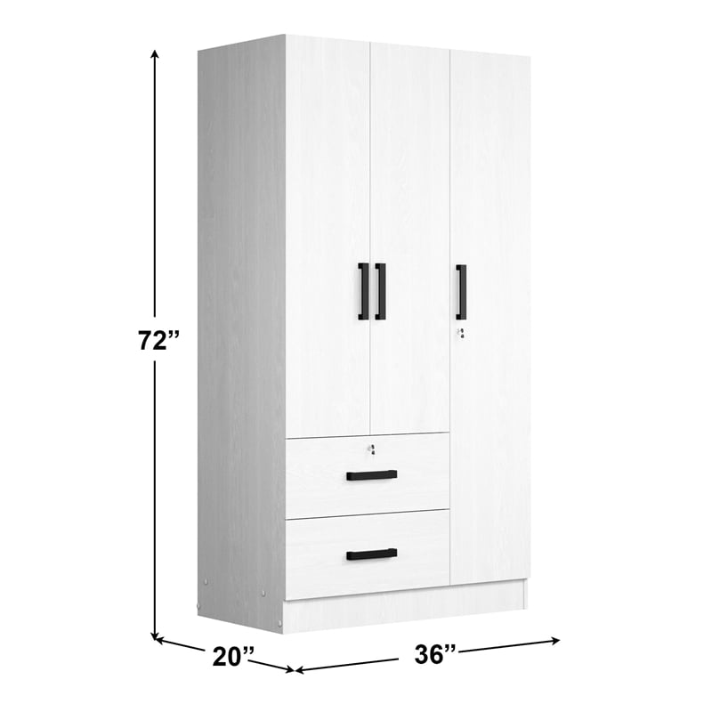 Better Home Products Symphony Wardrobe Armoire Closet with Two Drawers in White