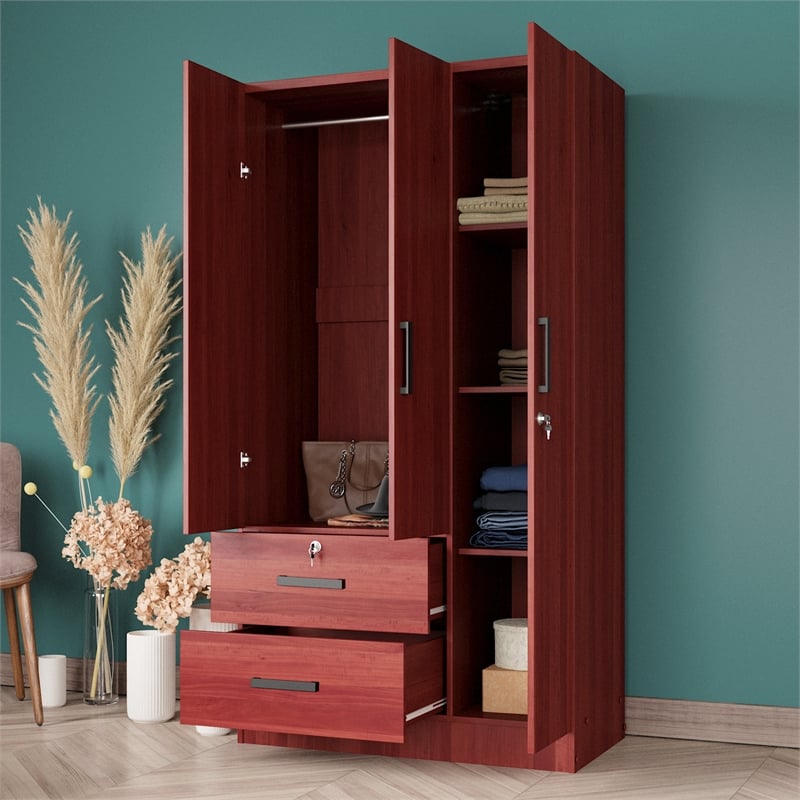 Better Home Products Symphony Wardrobe Armoire Closet with Two Drawers Mahogany