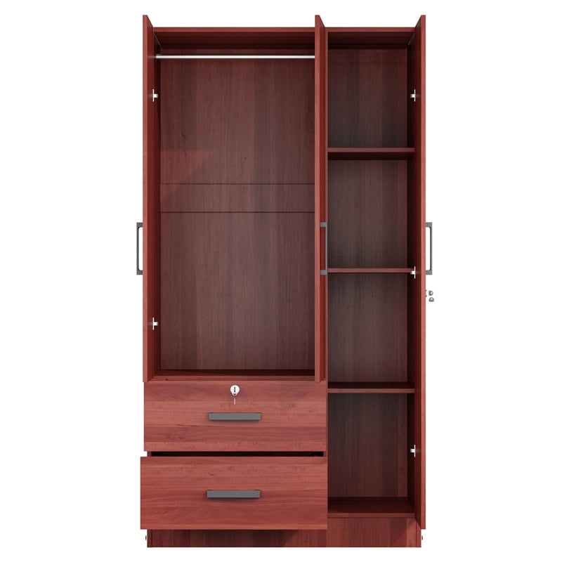Better Home Products Symphony Wardrobe Armoire Closet with Two Drawers Mahogany