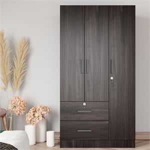 Better Home Products Symphony Wardrobe Armoire Closet with Two Drawers  Tobacco