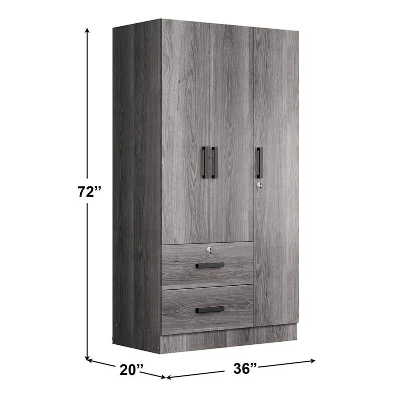 Better Home Products Symphony Wardrobe Armoire Closet with Two Drawers in Gray