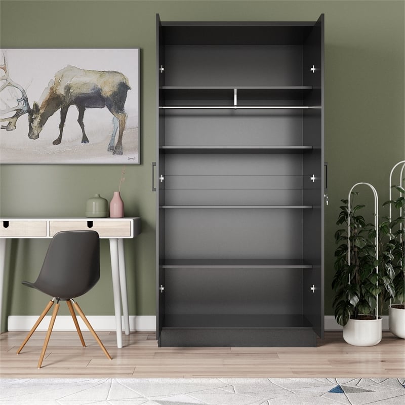 Better Home Products Harmony Wood Two Door Armoire Wardrobe Cabinet in Black