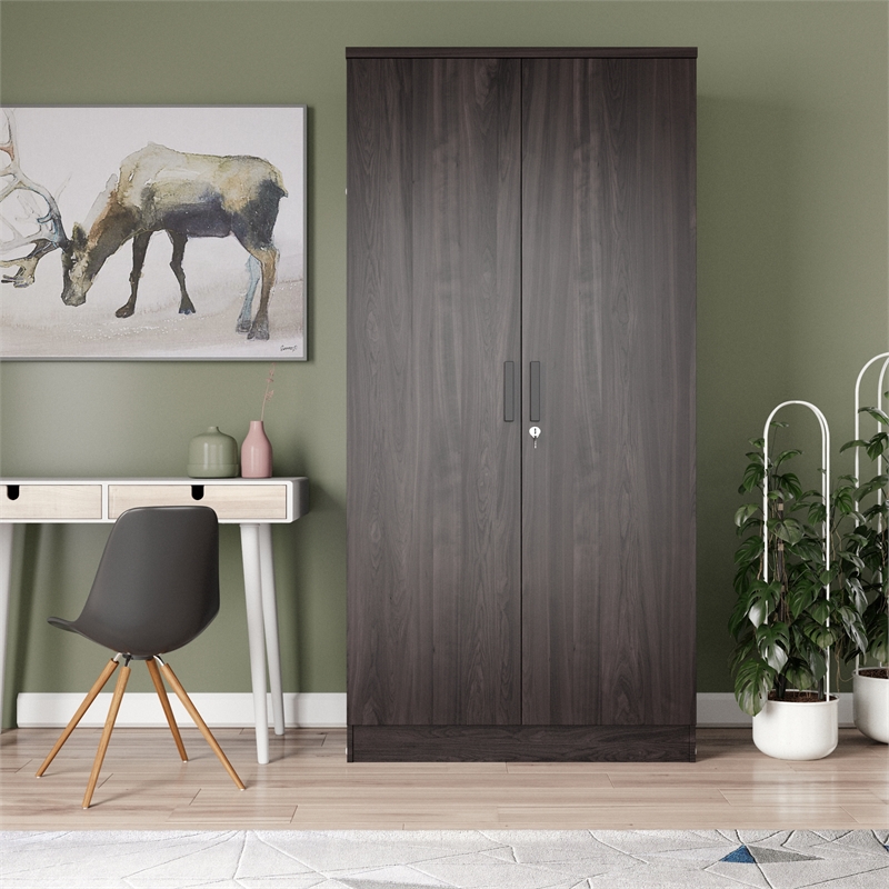 Better Home Products Harmony Wood Two Door Armoire Wardrobe Cabinet in Tobacco