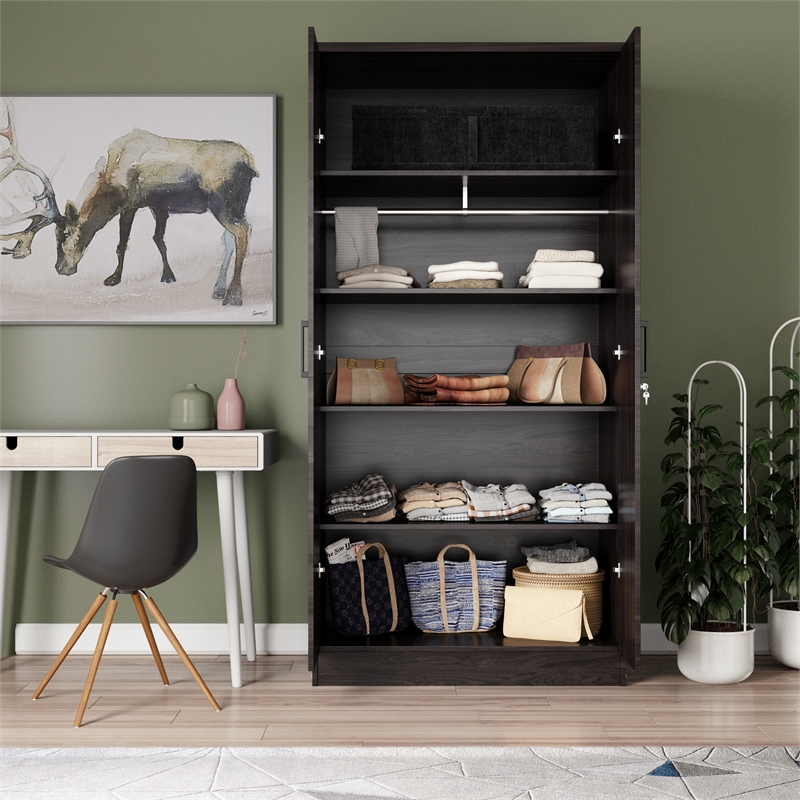 Better Home Products Harmony Wood Two Door Armoire Wardrobe Cabinet in Tobacco