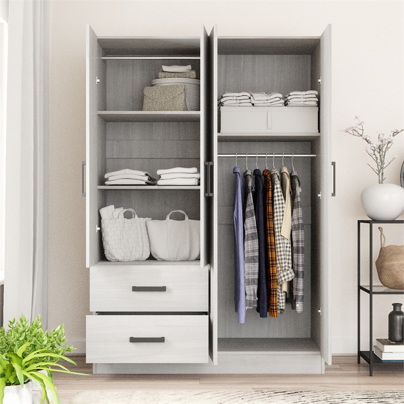 Better Home Products Luna Modern Wood 4 Doors 2 Drawers Armoire in White