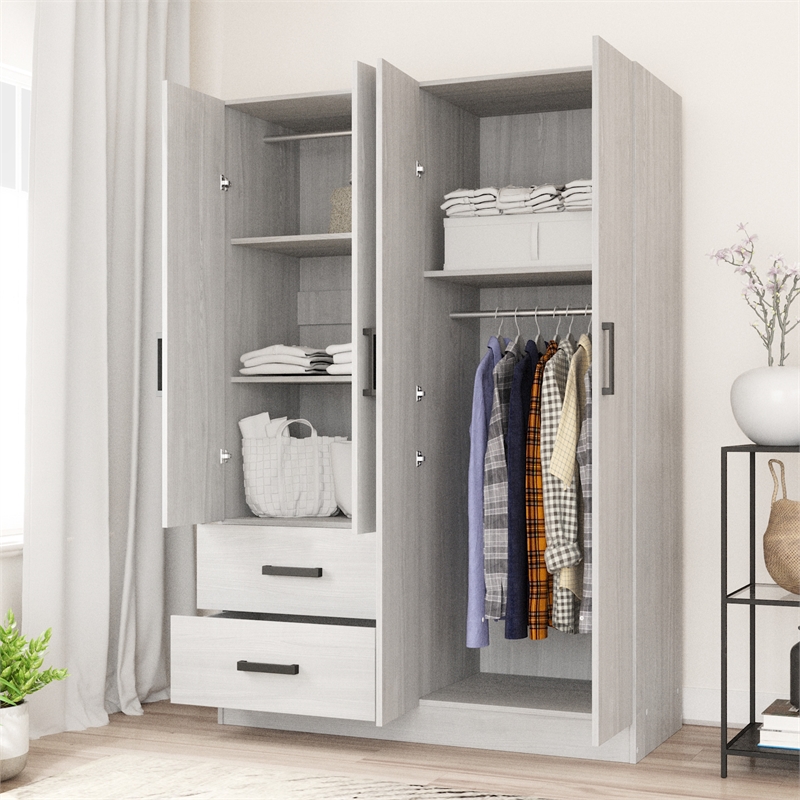 Better Home Products Luna Modern Wood 4 Doors 2 Drawers Armoire in White