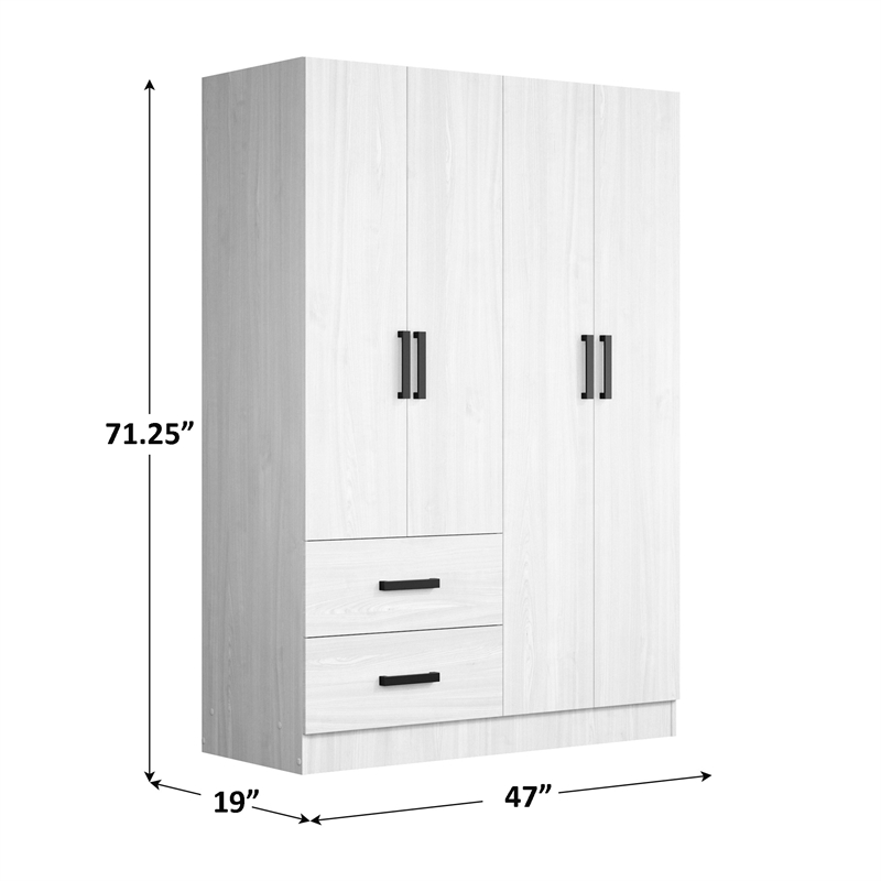 Better Home Products Luna Modern Wood 4 Doors 2 Drawers Armoire in White