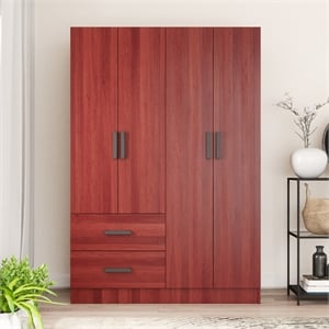 Better Home Products Luna Modern Wood 4 Doors 2 Drawers Armoire in Mahogany
