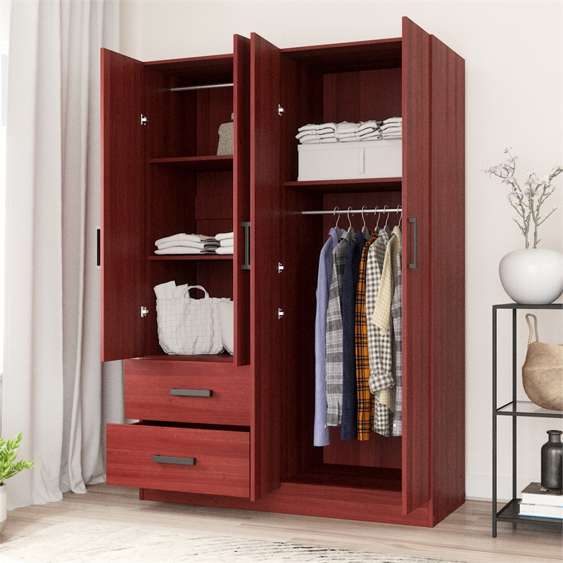 Better Home Products Luna Modern Wood 4 Doors 2 Drawers Armoire in Mahogany