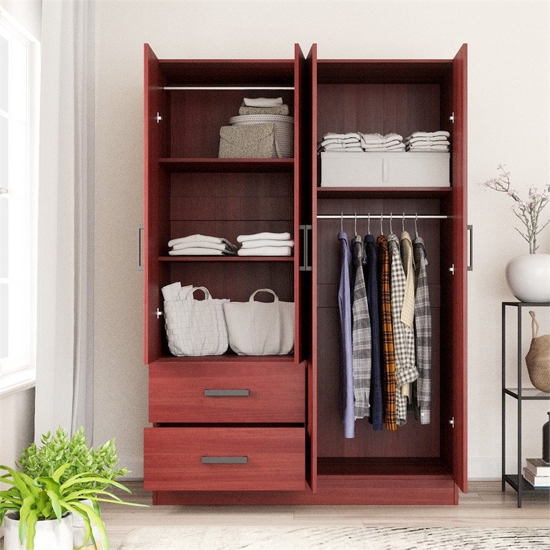 Better Home Products Luna Modern Wood 4 Doors 2 Drawers Armoire in Mahogany
