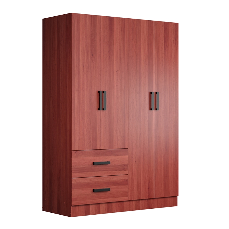 Better Home Products Luna Modern Wood 4 Doors 2 Drawers Armoire in Mahogany
