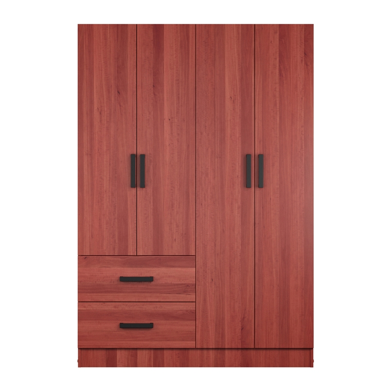 Better Home Products Luna Modern Wood 4 Doors 2 Drawers Armoire in Mahogany