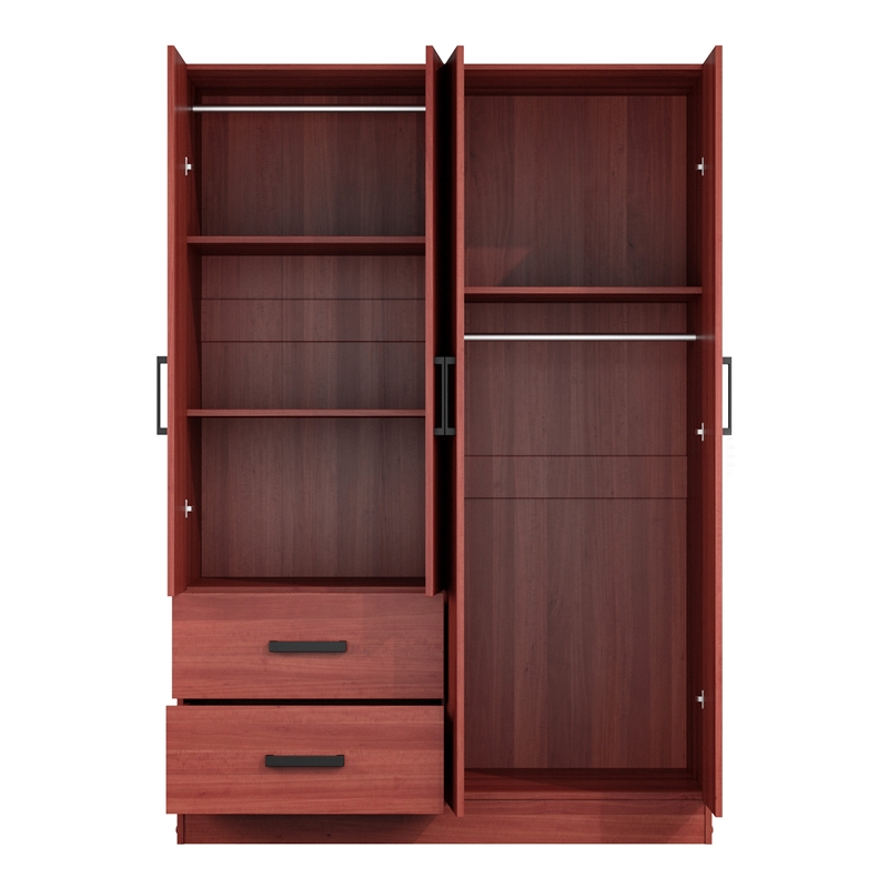 Better Home Products Luna Modern Wood 4 Doors 2 Drawers Armoire in Mahogany