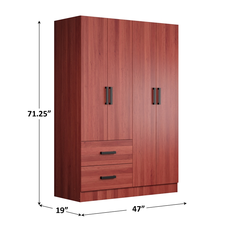 Better Home Products Luna Modern Wood 4 Doors 2 Drawers Armoire in Mahogany