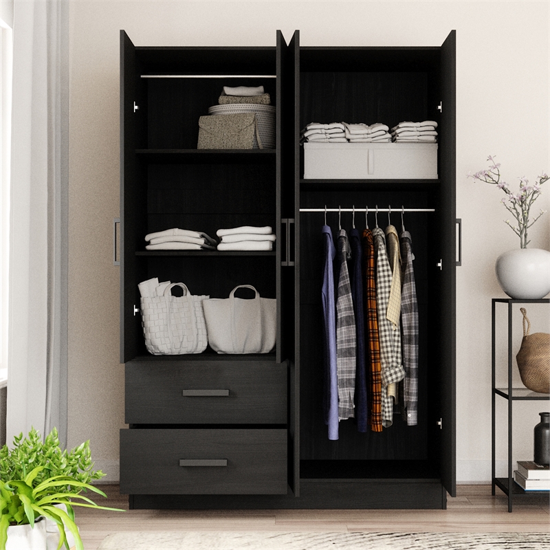Better Home Products Luna Modern Wood 4 Doors 2 Drawers Armoire in Black