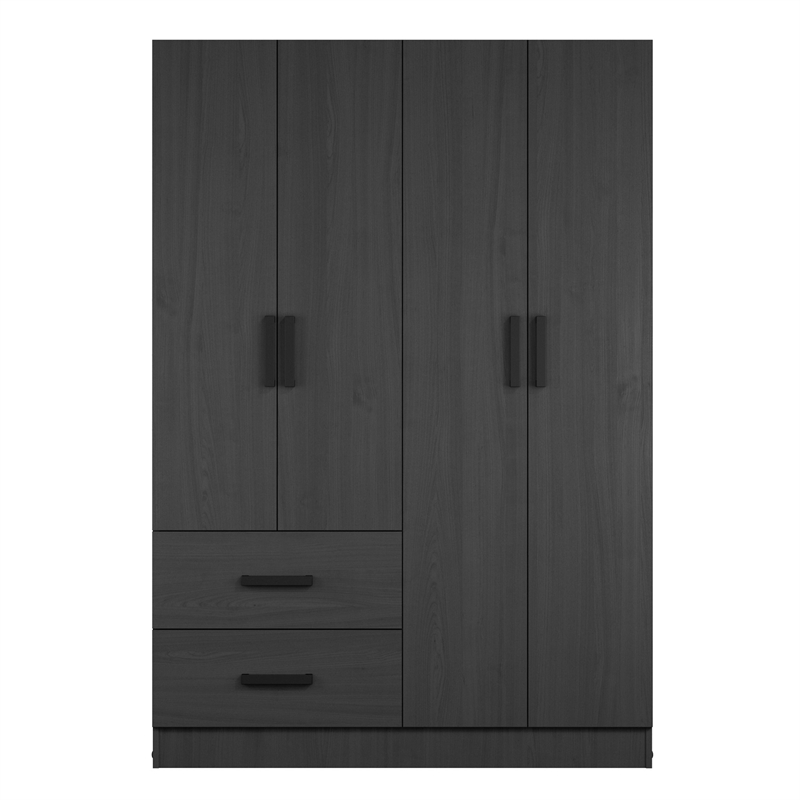 Better Home Products Luna Modern Wood 4 Doors 2 Drawers Armoire in Black