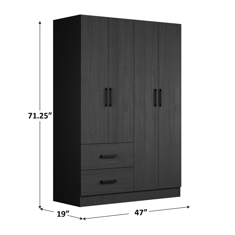 Better Home Products Luna Modern Wood 4 Doors 2 Drawers Armoire in Black