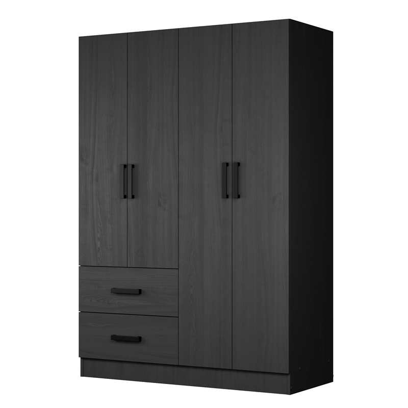 Better Home Products Luna Modern Wood 4 Doors 2 Drawers Armoire in Black