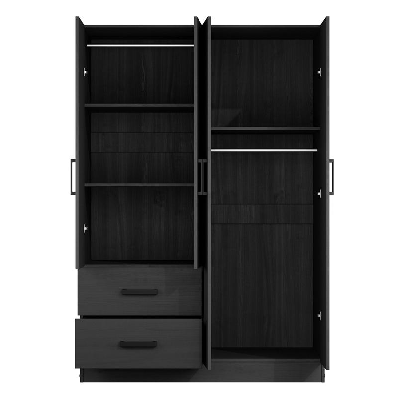 Better Home Products Luna Modern Wood 4 Doors 2 Drawers Armoire in Black