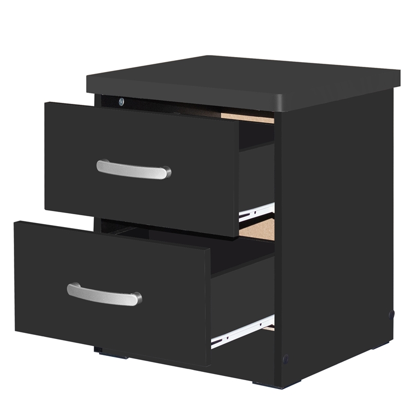 Better Home Products Cindy Faux Wood 2 Drawer Nightstand in Black