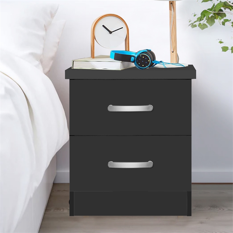 Better Home Products Cindy Faux Wood 2 Drawer Nightstand in Black