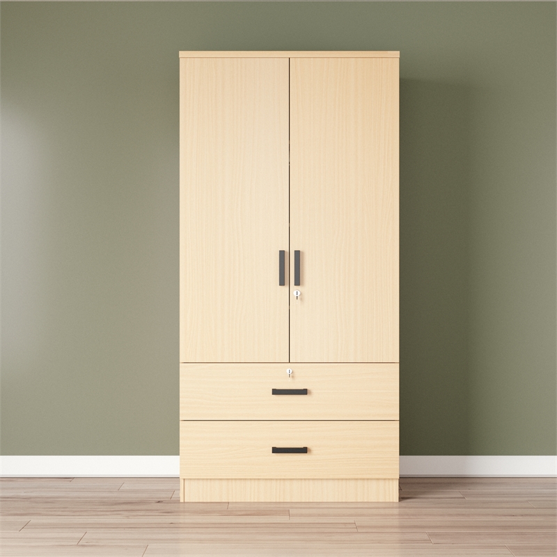 Better Home Products Grace Wood 2-Door Wardrobe Armoire with 2-Drawers in Maple
