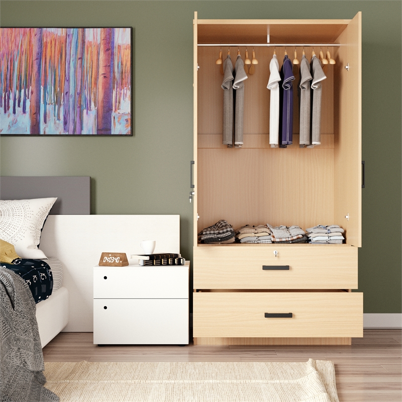 Better Home Products Grace Wood 2-Door Wardrobe Armoire with 2-Drawers in Maple