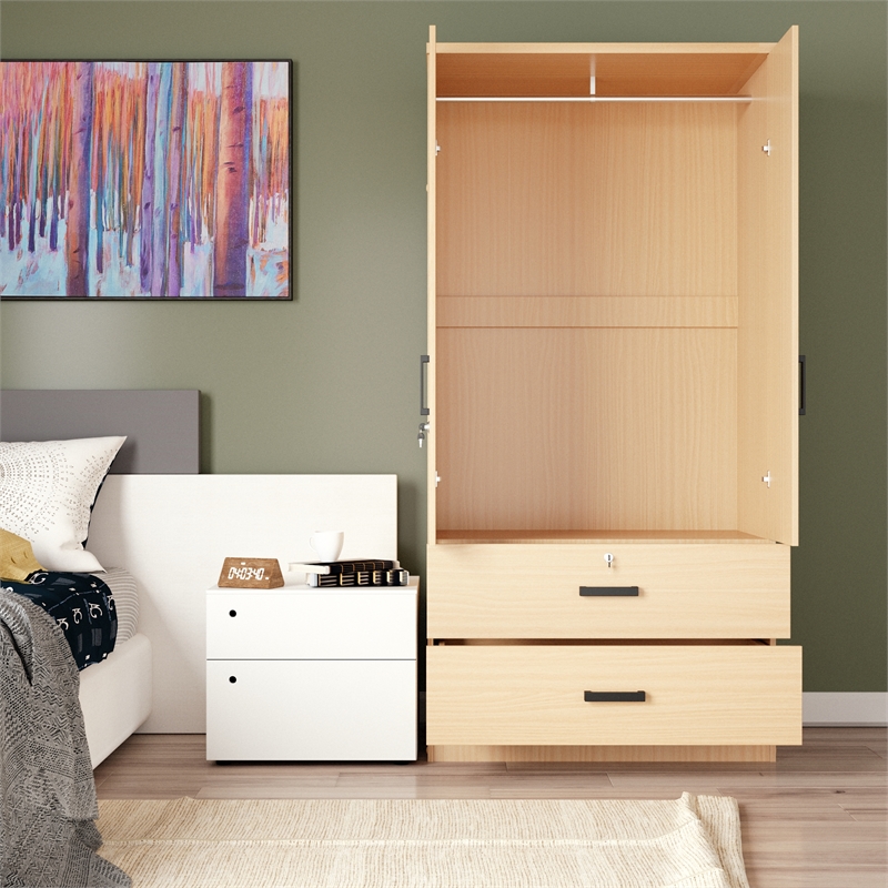 Better Home Products Grace Wood 2-Door Wardrobe Armoire with 2-Drawers in Maple
