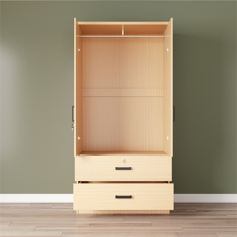 Better Home Products Grace Wood 2-Door Wardrobe Armoire with 2-Drawers in Maple