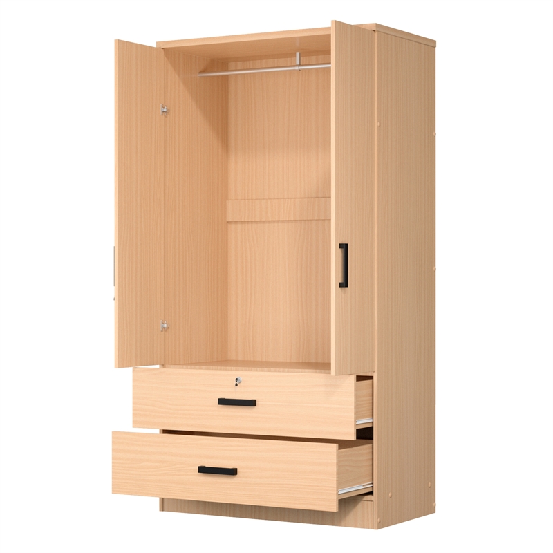 Better Home Products Grace Wood 2-Door Wardrobe Armoire with 2-Drawers in Maple