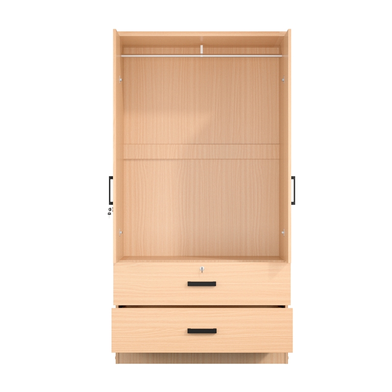 Better Home Products Grace Wood 2-Door Wardrobe Armoire with 2-Drawers in Maple