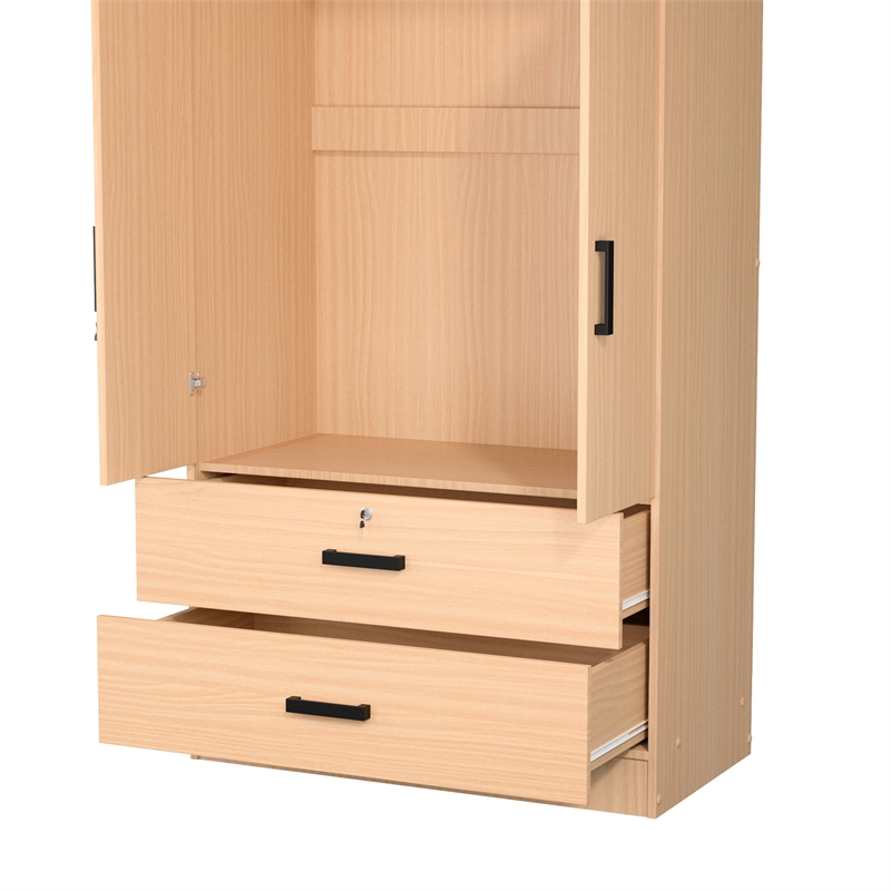 Better Home Products Grace Wood 2-Door Wardrobe Armoire with 2-Drawers in Maple