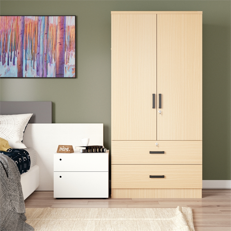 Better Home Products Grace Wood 2-Door Wardrobe Armoire with 2-Drawers in Maple