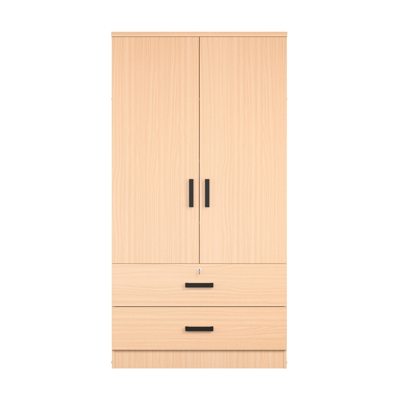 Better Home Products Grace Wood 2-Door Wardrobe Armoire with 2-Drawers in Maple