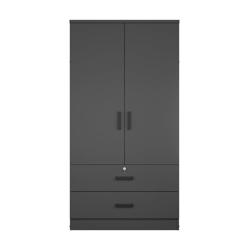Better Home Products Grace Wood 2-Door Wardrobe Armoire with 2-Drawers in Black