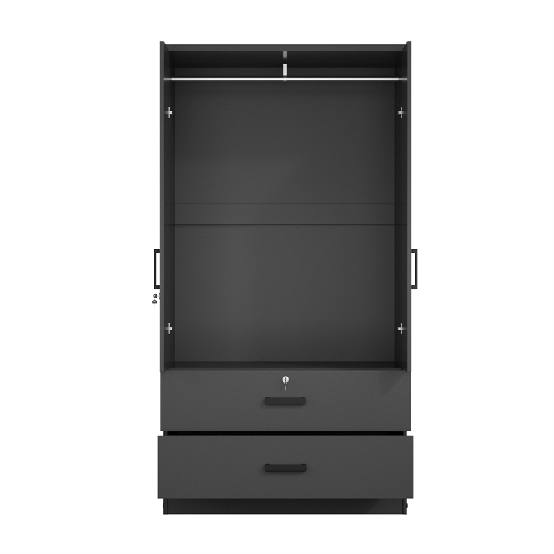 Better Home Products Grace Wood 2-Door Wardrobe Armoire with 2-Drawers in Black