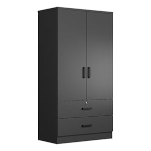 Better Home Products Grace Wood 2-Door Wardrobe Armoire with 2-Drawers in Black
