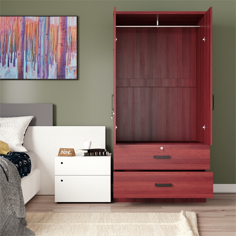 Better Home Products Grace Wood 2-Door Wardrobe Armoire with 2-Drawers Mahogany