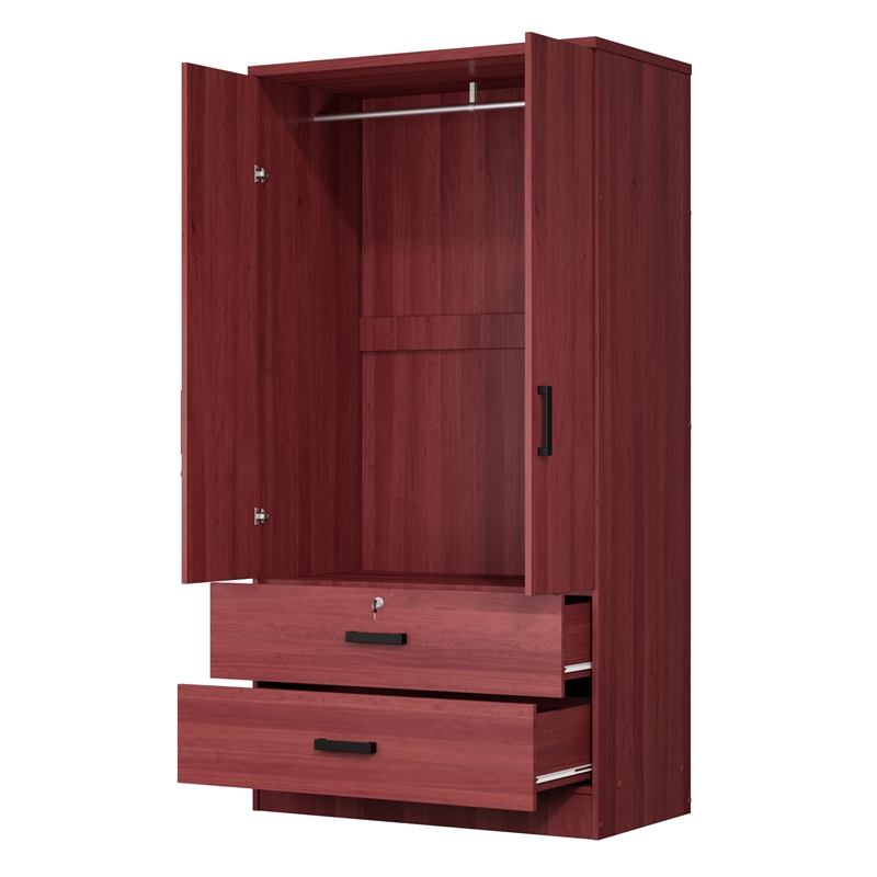 Better Home Products Grace Wood 2-Door Wardrobe Armoire with 2-Drawers Mahogany