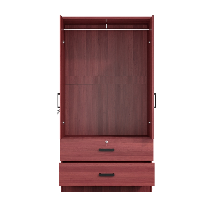 Better Home Products Grace Wood 2-Door Wardrobe Armoire with 2-Drawers Mahogany