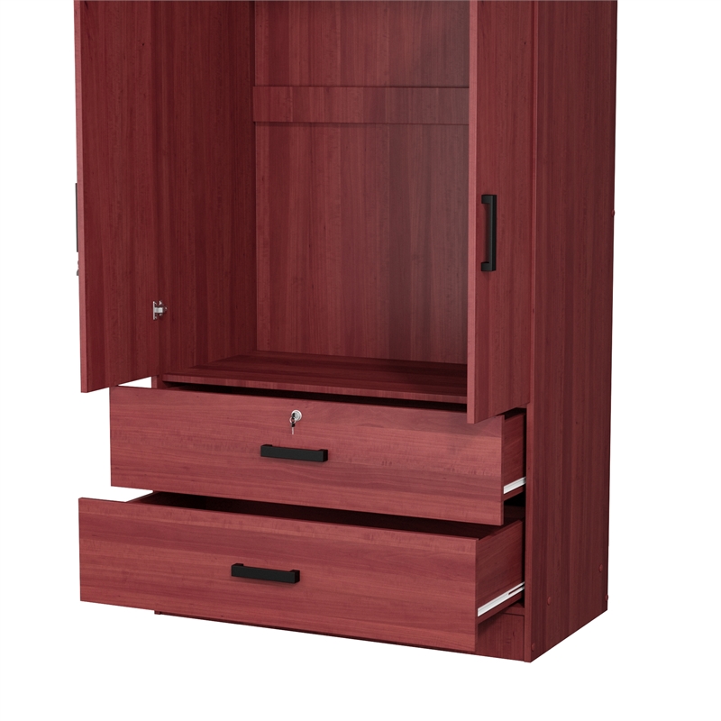 Better Home Products Grace Wood 2-Door Wardrobe Armoire with 2-Drawers Mahogany